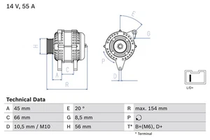 Alternator fits PEUGEOT 405 15B, 15E 1.6 1.9 1.8D 1.9D 87 to 93 Bosch 555724 - Picture 1 of 8