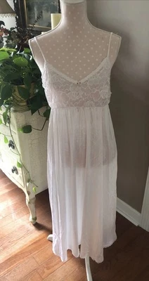 Delicado Camisón Vintage Años 80 Blanco Nylon y Encaje Largo Nupcial EE. UU. Para Mujer’s M Foto 1 de 4
