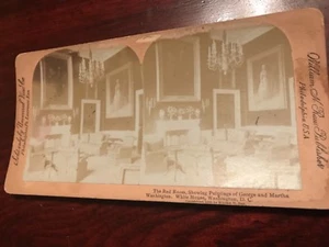 Foto reale stereoview La stanza rossa George Martha Washington Casa Bianca DC - Foto 1 di 3