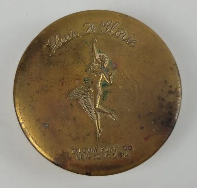 Vintage Talcum Co. Fleur De Glorie Powder Compact Metal Container New York - Image 1 of 4