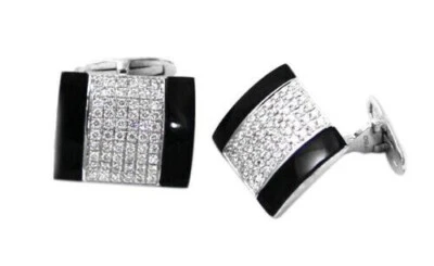 Excellent White Round Cut White Stone Square Men's Classic Collection Cufflinks - Image 1 of 3