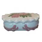 Hand Crafted, Signed  Studio Lg Oval Floral Trinket/Jewelry Box W/ Removable Lid
