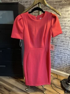 NWT Calvin Clein Bodycon Sheat Midi Elegant Dress Pink/ Coral Size 2 Seen On TV - Picture 1 of 18