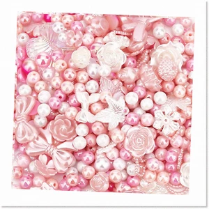 300pcs 8mm Pink Acrylic Beads + Rose Flower Butterfly Resin Cabochon Beads + Fla - Picture 1 of 7