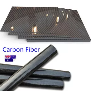 Pure Carbon Fiber Fibre Plate Panel Sheets Carbon Round Tube Wrapped Pipe Glossy - Picture 1 of 11