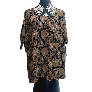 Michael Kors Black and Gold Cold Shoulder with Tie Blouse Size 2X