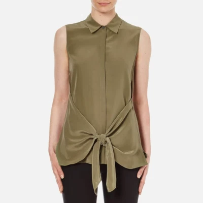 Theory Women's Zallane Summer Silk Sleeveless Blouse Draped Tie Waist Green S - Image 1 of 4