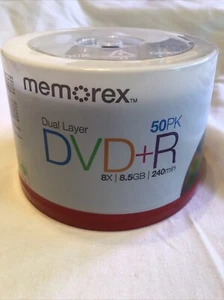 New Memorex 8.5 GB 8 X Double Dual Layer DVD+R 50 Pack Spindle 50 Discs 240 Min - Picture 1 of 7