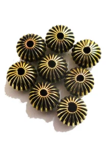 16 Pcs 10X7mm Corrugated Rondell Bead Antique Brass Bracelet Making vh-406 - Picture 1 of 3