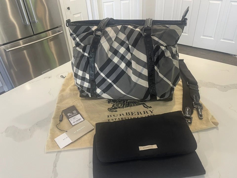 Burberry Black Beat Check Nylon Diaper Tote Bag With Gunmetal Hardware - Image 1 of 4