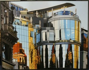 Günther J Herrmann Spiegelungen Haas-Haus II Viena fotorrealismo óleo firmado 2020 - Imagen 1 de 11