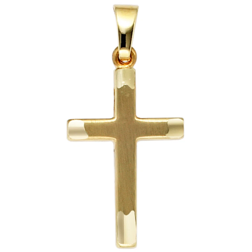 Anhänger Kreuz echt 333 Gold Gelbgold Teilmattiert