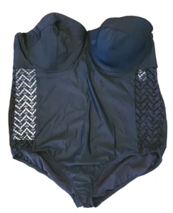 Time And Tru Womens Swimsuit 1 Piece New Plus Size 3X Sides are Sheer Black #1 - Picture 1 of 2