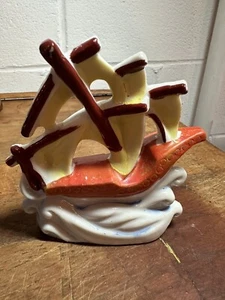 Vintage Fish Tank Aquarium Ceramic Hand Painted Ship Ornament - Picture 1 of 3
