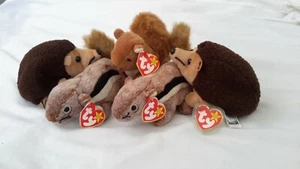 Vintage Paket 5 Beanie Babys Prickles Chipper Nuts im Ruhestand selten mit Fehlern - Bild 1 von 3