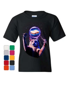 Cat Catching a Sandwich Youth T-Shirt Plasma Ball Kitty Kitten Weird Kids Tee - Picture 1 of 8
