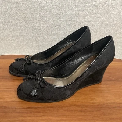 Coach Irene Black Jacquard Signature Logo Closed Toe Wedge Heels Women Size 9.5M - Image 1 of 4