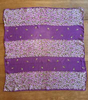 Bufanda vintage Glentex 100 % seda violeta púrpura rosa floral enrollada a mano Foto 1 de 4