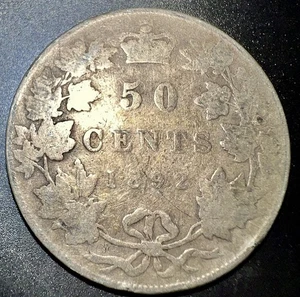 1892 VICTORIA CANADA SILVER 50 CENTS - UNCERTIFIED - Picture 1 of 2