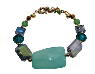 Pulseira de cristais de vidro e pedra verde - Imagem 1 de 2