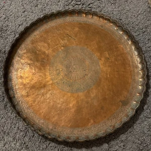 28" Antique Engraved Copper Brass Serving Tray Platter Moroccan Turkish 13lb - Picture 1 of 6
