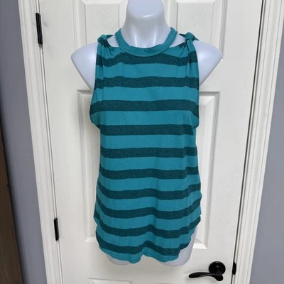 NWT Free People We The Free Twist Tank Top Cutout Striped Jungle Teal Aqua Sz M Foto 1 de 4