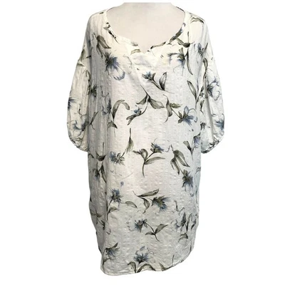 Blusa informal de algodón Zanzea blanca floral para mujer talla grande 4X Foto 1 de 4