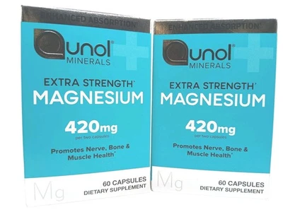 Suplemento de magnésio Qunol Extra Strength 420mg 60 cápsulas, novo pacote com 2 - Imagem 1 de 4
