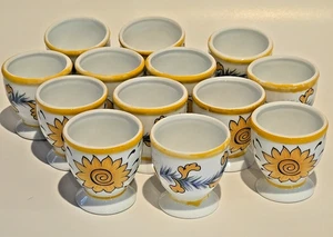 Sunflower Egg Cups Lot of 12 Portugal Ceramic Farmhouse Cottage Easter - Picture 1 of 9