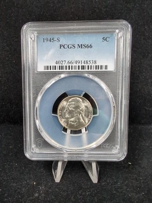 1945-S 5C JEFFERSON NICKEL 35% Silver PCGS MS66 #4570 - Image 1 of 2