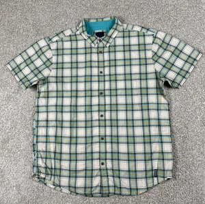 Prana Shirt Mens XL Green Plaid Button Up Short Sleeve Outdoor Organic Cotton - Picture 1 of 10