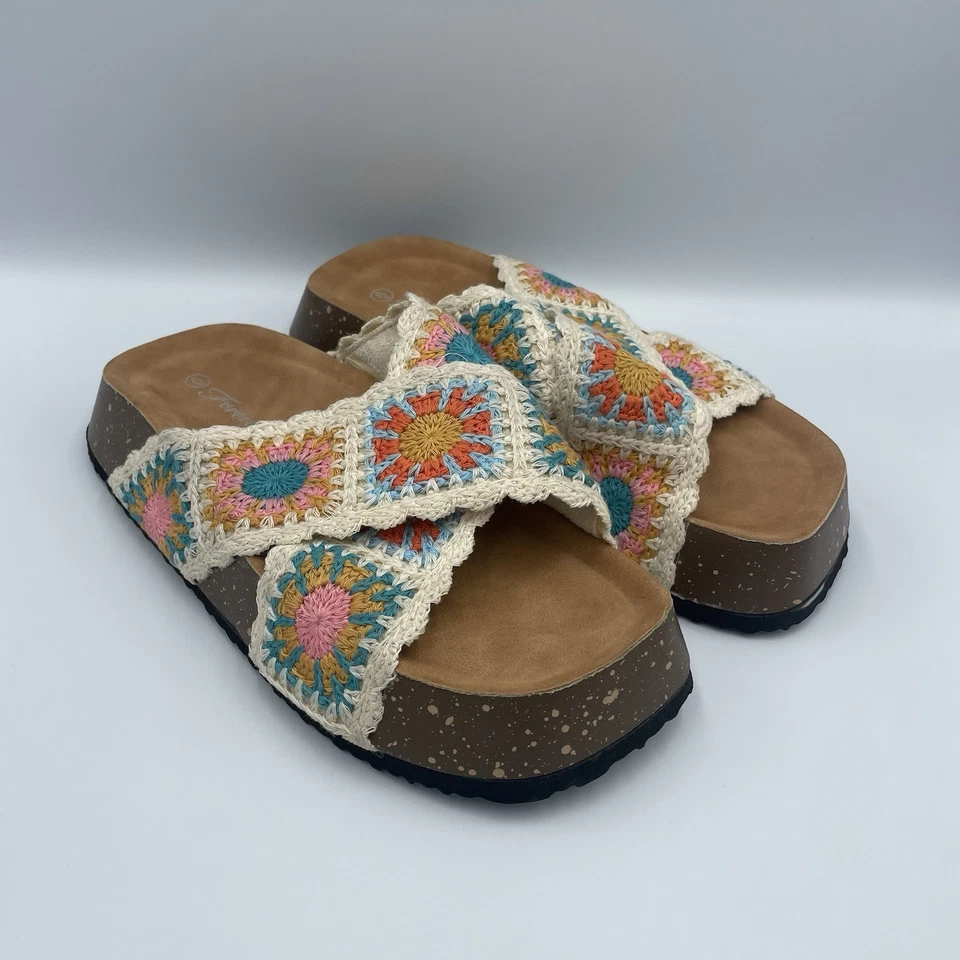 Sandalias FOREVER Tejidas Crochet Floral Boho Verano Plataforma Multicolor Talla 6 Foto 1 de 4