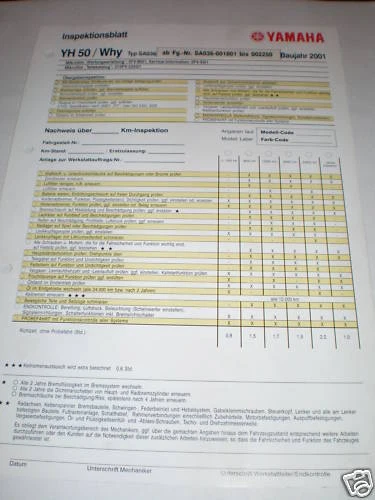 Inspektionsblatt/Servicio Datos Yamaha Yh 50 / Why - Tipo SA03 - Salida 2001 - Imagen 1 de 1