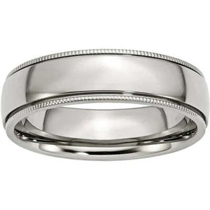 Stainless Steel Grooved and Beaded 6mm Polished Band Size 6.5 - FREE SHIPPING - Picture 1 of 4