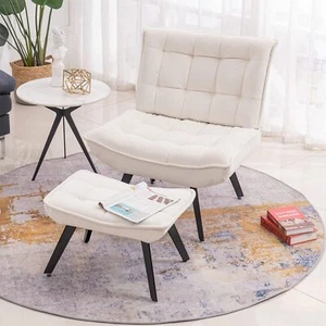 Accent Chair with Ottoman Velvet Upholstered Lounge Leisure Chair Sofa Armchairs - Picture 1 of 35