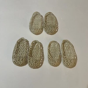Doll Shoes Flats Beige Starched Crochet Thread 3 1/4 Toe to Heel 3 Pair Decor - Picture 1 of 13