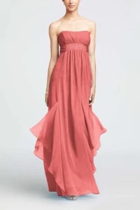 David's Bridal Strapless Beaded  Bridesmaid Dress Style F14865 Size 4 Coral Reef - Picture 1 of 8