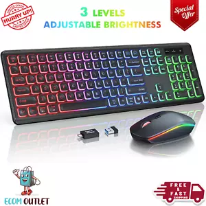 Wireless Keyboard and Mouse Combo, RGB Backlit, Rechargeable & Light Up Letters - Picture 1 of 24