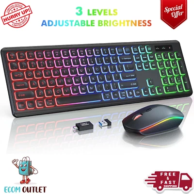 Wireless Keyboard and Mouse Combo, RGB Backlit, Rechargeable & Light Up Letters - Image 1 of 4