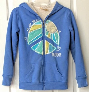 Mudd Mädchen Jacke Gr. 14 blau Reißverschluss vorne Kapuze Strick Kunstfell "Be Yourself" - Bild 1 von 12