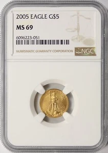 2005 $5 Gold American Eagle NGC MS69 1/10oz .9167 Fine - Picture 1 of 4