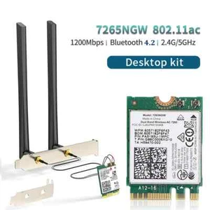 WiFi Adapter 7265NGW 1200Mbps Bluetooth 4.2 M.2 Desktop Kit Wireless Card For PC - Afbeelding 1 van 13