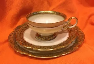 Set piatto piattino tazza giallo Hutschenreurter dorato firmato 55 5529 Baviera Germania - Foto 1 di 7