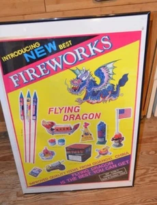 Vintage Flying Dragon Brand Fire Cracker Poster FRAME NOT INCLUDED - Picture 1 of 4