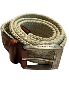 Daniel Cremieux Belt Mens Beige Woven  Canvas Leather Silvertone Buckle Braided - Picture 1 of 9