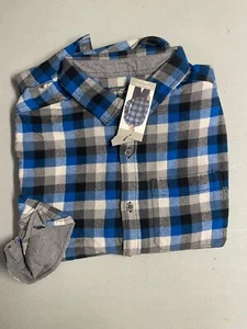Camisa informal Eddie Bauer para hombre talla XXL azul gris franela a cuadros L/S botón - Imagen 1 de 5