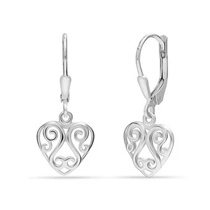 Pure 925 Sterling Silver Filigree Leverback Heart Drop Earrings for Women 30 mm - Picture 1 of 7