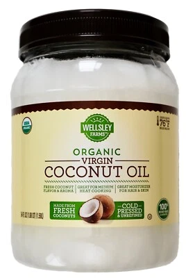 Aceite de coco virgen Wellsley Farms prensado en frío 100 % orgánico USDA, 54 FL OZ Foto 1 de 3