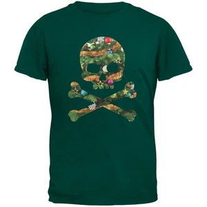 Skull And Crossbones Christmas Tree Cut Out Dark Green Youth T-Shirt - Picture 1 of 1