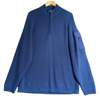 Vtg Obermeyer Sweater Mens XL Blue Chunky Shaker Knit 1/4 Zip Wool Blend Ski Y2K - Image 1 of 4